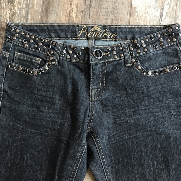 PREMIER bling flap back pocket stretch skinny jeans size 3/4 - Picture 4 of 9